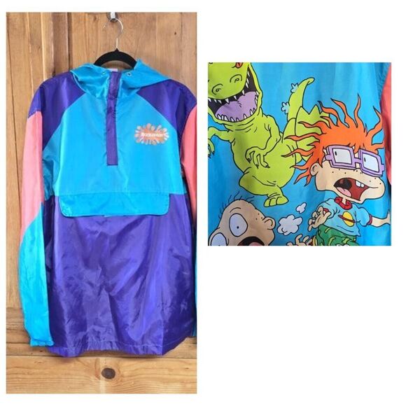 Nickelodeon Rugrats Windbreaker Jacket - Size L | Hooded Quarter-Zip Dinasauer🦖 - Picture 1 of 15